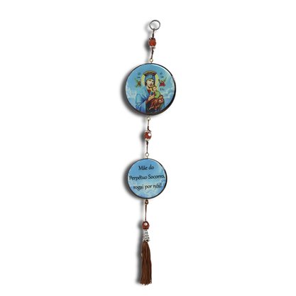 Adorno Redondo de Porta Nossa Senhora do Perpétuo Socorro 2 Medalhas 30 x 7,5 cm