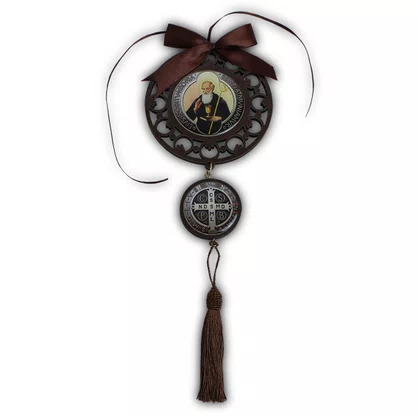 Adorno Redondo Mandala São Bento - 2 Medalhas - 34 cm x 12 cm