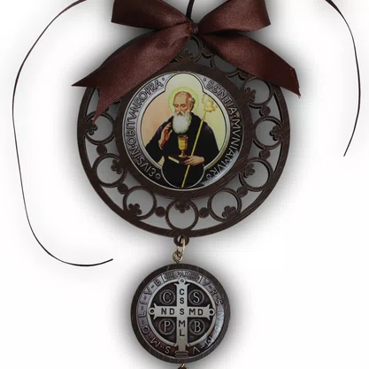 Adorno Redondo Mandala São Bento - 2 Medalhas - 34 cm x 12 cm