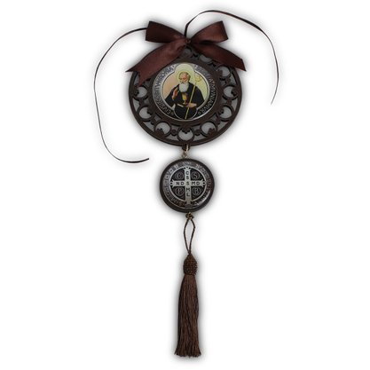 Adorno Redondo Mandala São Bento - 2 Medalhas - 34 cm x 12 cm