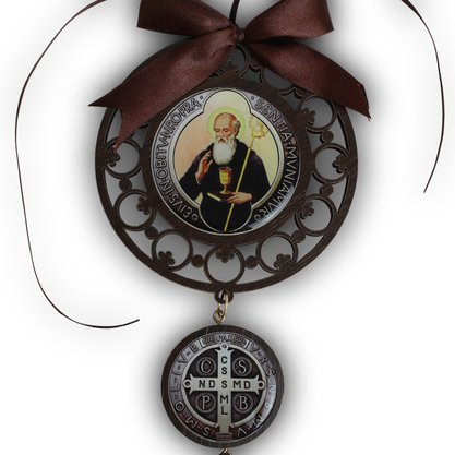 Adorno Redondo Mandala São Bento - 2 Medalhas - 34 cm x 12 cm