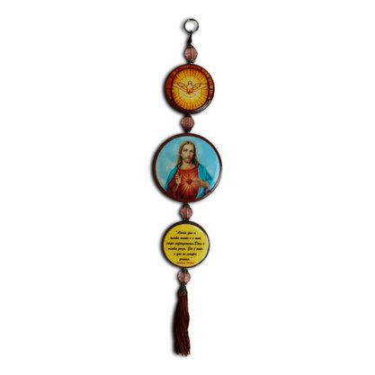 Adorno Sagrado Coração de Jesus MDF Porta Triplo Redondo