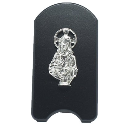 Adorno Sagrado Coração de Jesus Prata Madeira Preta - 11 cm Adorno Sagrado Coração de Jesus Prata Madeira Preta - 11 cm