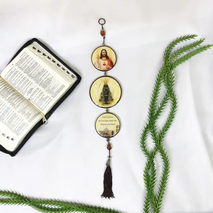 Adorno Triplo Redondo Nossa Senhora Aparecida em MDF