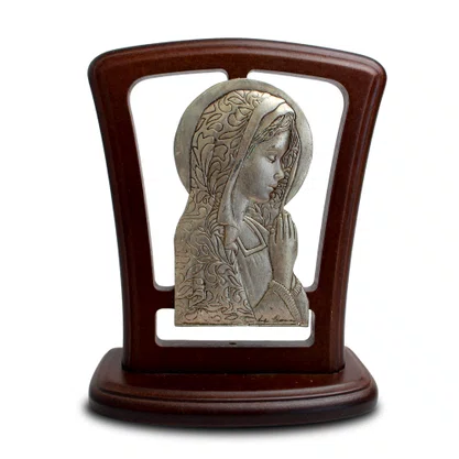 Adorno Virgem Mesa Prata Madeira - 16 cm