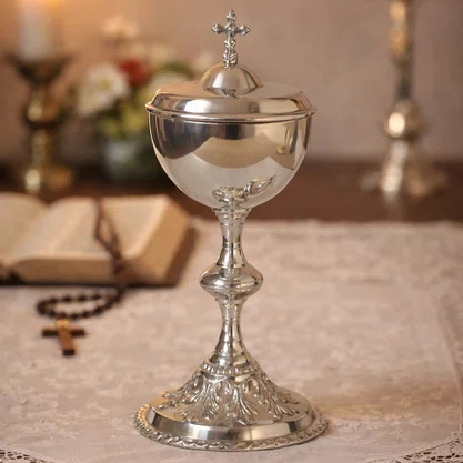 Âmbula Estanho Prata Base Trabalhada - 24 cm