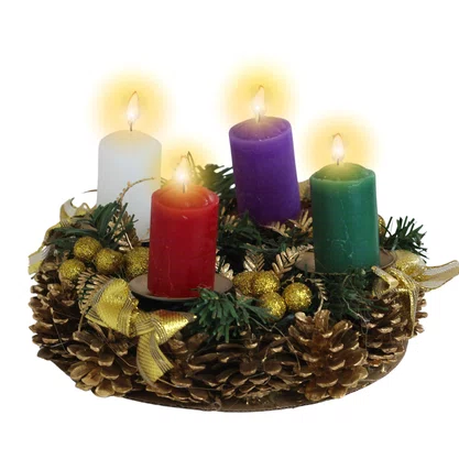 Arranjo Advento de Mesa Dourado 4 Velas - 22 cm