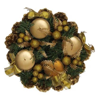 Arranjo Advento de Mesa Dourado 4 Velas - 22 cm