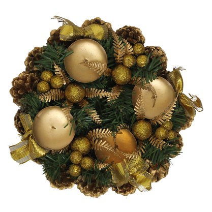 Arranjo Advento de Mesa Dourado 4 Velas - 22 cm