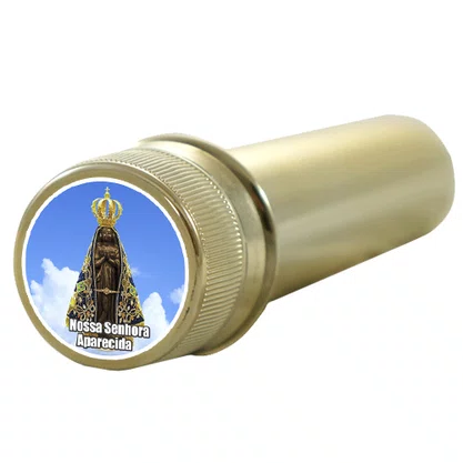 Aspersorio Nossa Senhora Aparecida em Acrilico Dourado 14 cm x 4 cm