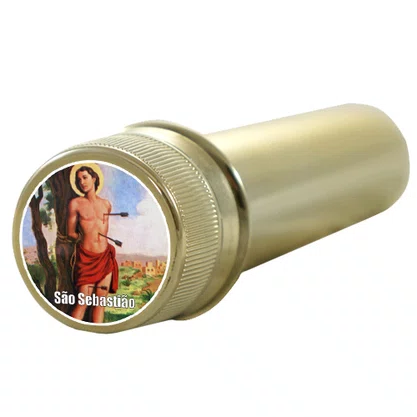 Aspersório São Sebastião em Acrílico Dourado 14 cm x 4 cm