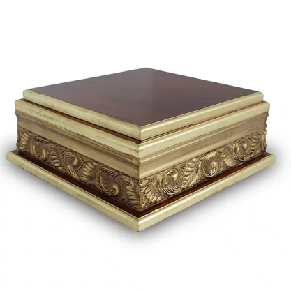 Base de Madeira para Imagem Marrom e Dourado - 15 cm x 37 cm