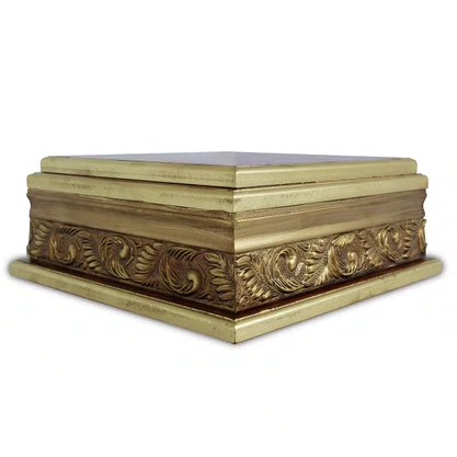 Base de Madeira para Imagem Marrom e Dourado - 15 cm x 37 cm