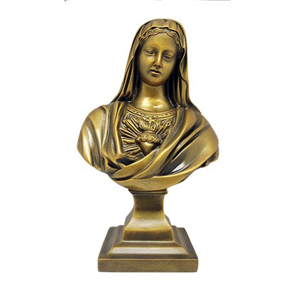 Imagem Busto Imaculado Coração de Maria em Mármore com Pintura em Bronze - 26cm