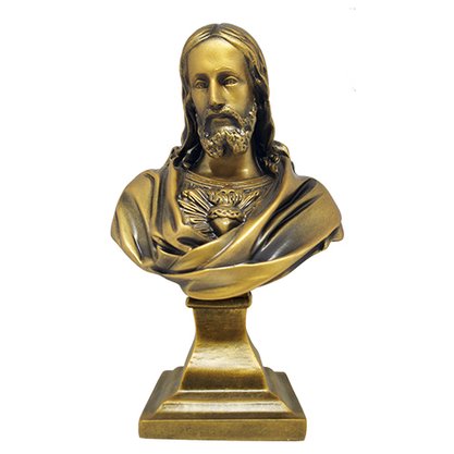 Imagem Busto Sagrado Coração de Jesus em Mármore com Pintura em Bronze 27cm