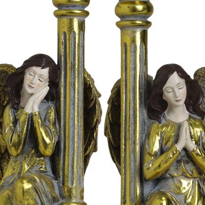 Candelabro 2 Anjos Dourados Rezando - 31 cm