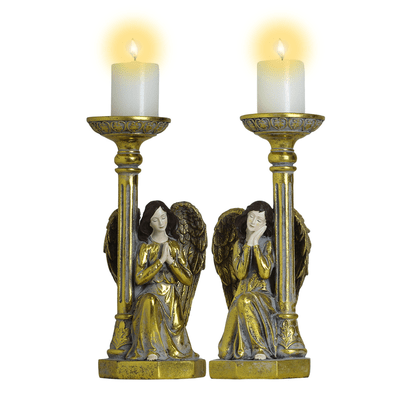 Candelabro 2 Anjos Dourados Rezando - 31 cm