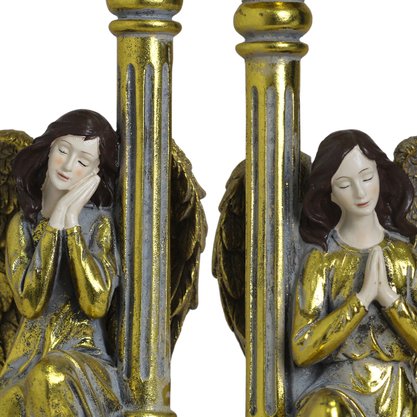 Candelabro 2 Anjos Dourados Rezando - 31 cm