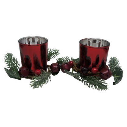 Candelabro com Arranjos de Natal Conjunto com Dois Vermelho
