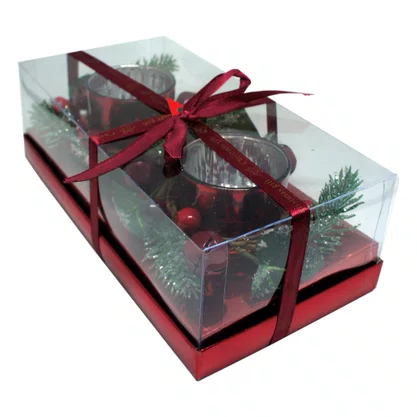 Candelabro com Arranjos de Natal Conjunto com Dois Vermelho