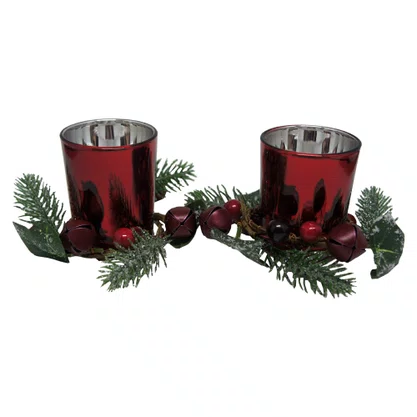 Candelabro com Arranjos de Natal Conjunto com Dois Vermelho