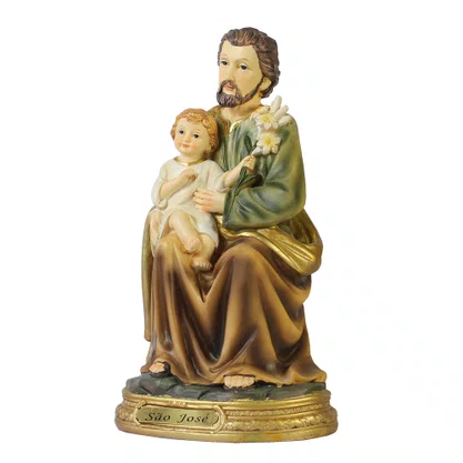 Imagem de São José Sentado com Menino Jesus de Resina Importada - 22 cm