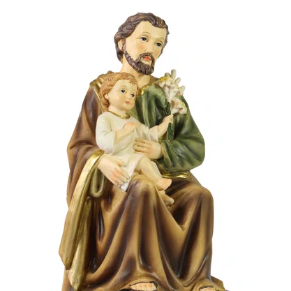 Imagem de São José Sentado com Menino Jesus de Resina Importada - 22 cm