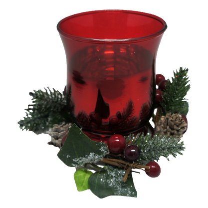 Candelabro Com Arranjos De Natal Vermelho 12cm