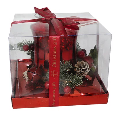Candelabro Com Arranjos De Natal Vermelho 12cm