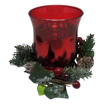 Candelabro Com Arranjos De Natal Vermelho 12cm