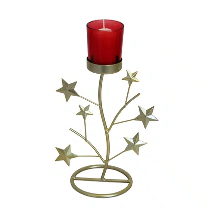 Candelabro Natalino 1 Copo Vermelho com Vela - 27 cm