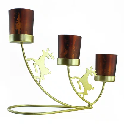 Candelabro Natalino 3 Copos Dourado - 16 cm x 27 cm