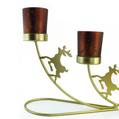 Candelabro Natalino 3 Copos Dourado - 16 cm x 27 cm