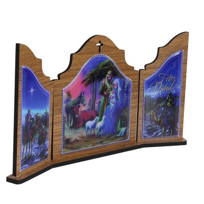 Capela Aberta Natal Estrelado MDF 17 cm x 29 cm