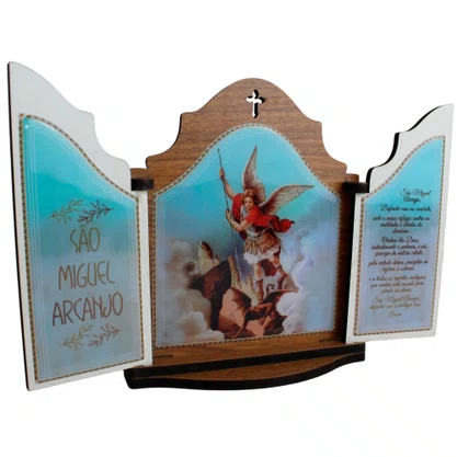 Capela com Porta Desenhada de São Miguel Arcanjo Mdf - 17 cm X 14 cm