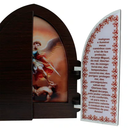 Capela com Portas Resinado Arcanjo São Miguel - 18 cm X 26 cm