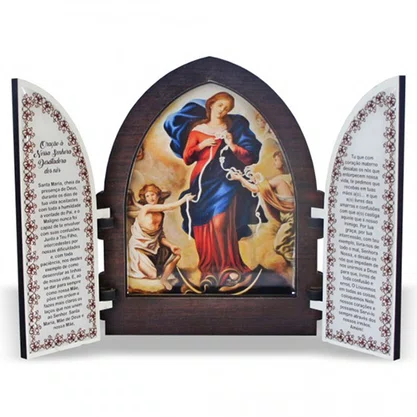Capela com Portas Resinado Nossa Senhora Desatadora Dos Nos - 18 Cm X 26 Cm