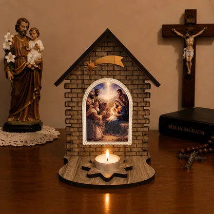 Capela da Sagrada Família Estrela de Davi Porta Vela - 23 cm x 15 cm