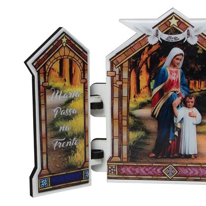 Capela em MDF Resinado Maria Passa na Frente com Porta Trabalhada - 16,5 cm x 26 cm