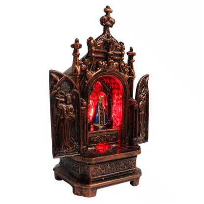 Capela Metal de Nossa Senhora Aparecida Luz Vermelha - 19 cm