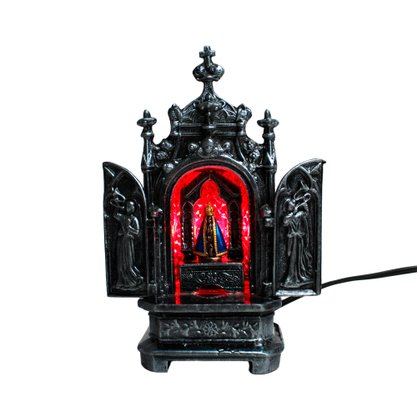 Capela Metal Prata Velha de Nossa Senhora Aparecida Luz Vermelha