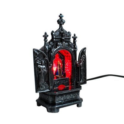 Capela Metal Prata Velha de Nossa Senhora Aparecida Luz Vermelha