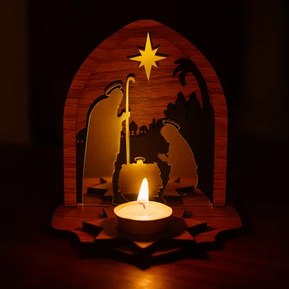 Capela Natal Mesa Sagrada Família Espelhada com Vela Rechô
