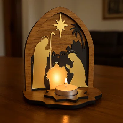 Capela Natal Mesa Sagrada Família Espelhada com Vela Rechô