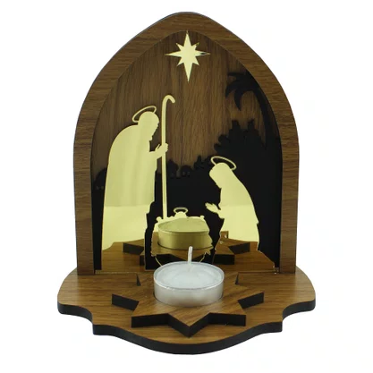 Capela Natal Mesa Sagrada Família Espelhada com Vela Rechô