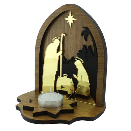 Capela Natal Mesa Sagrada Família Espelhada com Vela Rechô