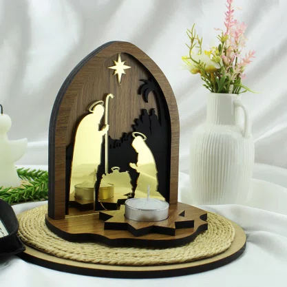 Capela Natal Mesa Sagrada Família Espelhada com Vela Rechô