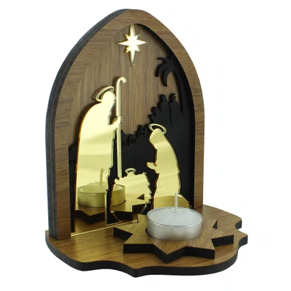 Capela Natal Mesa Sagrada Família Espelhada com Vela Rechô