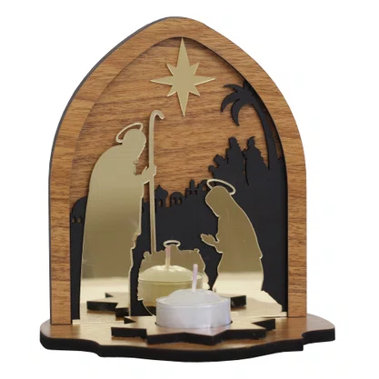 Capela Natal Mesa Sagrada Família Espelhada com Vela Rechô