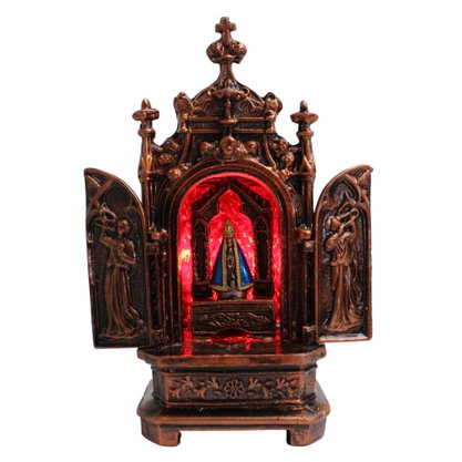 Capela Metal de Nossa Senhora Aparecida Luz Vermelha - 19 cm